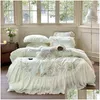 Ensembles de literie Princesse Mousseline de soie Dentelle Luxe Vert Coton égyptien Fleurs Broderie Couette Er Drap de lit Taies d'oreiller 2024 Drop Livraison DHFUA