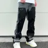 Streetwear Speckled Ink Color Match Y2K Baggy Jeans for Men Patchwork Rage Fringe Micro Denim Trousers Oversized Loose Cargos 240304