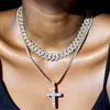 2024 Choucong Cross Pendant Sparkling Hip Hop Luxury Jewelry 18K White Gold Fill Religion 4mm Round Cut Crystal Party Tennis Chain Women