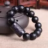Strand grossist svart sex ord naturliga obsidian stenarmband dammande mantra pärlor hand rad för kvinnor män gåva mode smycken