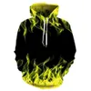 3D digital flame print hooded Pullover Sweater loose Street mens clothes couples shirt