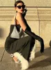 Casual Dresses Tossy Black Patchwork With Gloves Maxi Dress Female Elegant Fur Feather Slim Off-Shoulder Side Split Bandeau Long