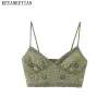 Camis Keyanketian Bohemian Ladies Floral Embroidered Camisole Top New Summer Stretch Patchwork Army Green Ultra Short Crop Corset Top