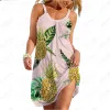 Klänning 2023 Ny mode Summer Women's Dress Fruit Pineapple 3D Tryckt strandklänning med U Neck Short Sleeve Hawaiian Aline Dress