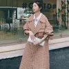 Women's Trench Coats Plaid Coat For Autumn 2024 Korean Long Cardigan Windbreaker Work Jacket Fan Long-Sleeved Clothes Tops