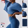 LU Yoga Damska koszula damska koszulka krótkiego rękawu oddychająca sportowa fitness solidny kolor bdx8001