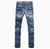 Mode hommes commerce extérieur bleu clair noir jeans pantalons moto motard hommes laver pour faire le vieux pli hommes pantalons décontracté piste Denim