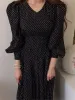 Elbise Bahar Kadın Moda Fransız Vintage Maxi Elbise 2022 Tek Parça Bayanlar Dot Baskı Vestdios Femme Porm Elbise