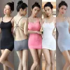 Dress Sexy Women Stripe Bandage Micro Mini Dress Ice Silk Sheer Tight Pencil Cute Dress Bodycon Club Backless Mini Dress Candy Color