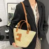 Designer de verão moda feminina tecido cesta vegetal saco arco de praia palha balde saco moda luxo bolsa ombro