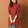 Casual Dresses Autumn Winter Half High Collar Loose Lägg till sammet stickad mantel femme eleganta modefickor vestidos kvinnors miniklänning