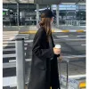 Blazers Autumn Winter Black Khaki Colour Thick Loose Double Breasted Long Suit Coat England Style Straight Leisure Tailored Collar Women