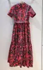 Party Dresses Top Quality 2024 Spring Long Dress Women Turn-down Collar Vintage Prints Short Sleeve Casual Black Wine Red Maxi XL