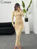 Klänning Cutenew Women's Elegant Solid Oneck Patchwork Maxi Dress Full Long Sleeves BodyShaping Robe Lady Evening Atrire Wear Vestidos