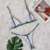 Costume da bagno vintage argento verde mini bikini sexy costume da bagno per donna costume da bagno bikini a triangolo con allacciatura allacciatura