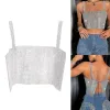 Camis Women Sexy Rhinestones Crop Tops Sparkly Crystal Tank Top Y2K Sleeveless Spaghetti Strap Tube Top Rave Party Clubwear