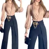 Pantalons pour femmes Design indépendant Arrivées 2024 Printemps Automne Vêtements Couleur unie Faux Deux pièces Bague en métal Décoration Pantalon de costume