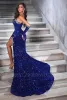 Royal Shinny Blue Split Evening Prom Dresses New Sweetheart Mermaid Sequins Beads Long Party OCN GOWNS Women Formal Vestidos BC18173
