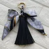 Silk Like Scarf Key Chain Faux Leather Tassels Keyring Daily Fashion Gift Pretty Handbag Charm Backpack Hanging Purse Pendant193P