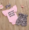 Baby Designer Clothing Sets Rompers New Born Baby Brand Letter Print Ropmers Leopard Shorts Hair Accessoires barn Thress Piece96795091941