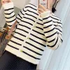 Cardigans White Black Striped Short Cardigan Women Korean Fashion Sweater Elegant Long Sleeve Top 2022 Spring Cardigan Women Traf