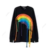 Autumn and Winter American High Street Fashion Märke Rainbow Tassel Round Neck Pullover Loose and Plushed Mens and Womens Par Style Off Shoulder Sleeves tröja