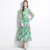 Casual jurken lente herfst runway mode enkele rij knopen bloemenprint elegante maxi dames lange mouwen Elbise Boutique gewaden