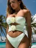 Women's Swimwear 2024 3D Flowers Hollow Out Bandeau Monokini Female One Piece Swimsuit Women High Cut Bathing Suit Swim Lady Beach Wear