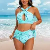 Damenbadebekleidung 2024 Bikini Split Badeanzug Frauen Farbverlauf Sommer Strand Badeanzug Mode Zwei Stücke Rock Beachwear