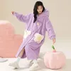 Mulheres sleepwear tamanho grande flanela roupões quentes roupão mulheres manga longa grossa loungewear com capuz coral velo cardigan roupas kawaii