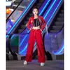 Stage Wear 2024 Filles Jazz Dance Performance Costumes Veste en cuir rouge Cargo Pantalon Costume Enfants Hip Hop Rave Vêtements DN16884