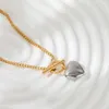 Joolim Jewelry 18K banhado a ouro aço inoxidável dois tons corrente cubana pingente de coração colar de alternância livre de manchas à prova d'água