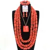 Dudo 2024 Trendy African African Big Coral Beads Jewelry Met for Nigerian Wedding Women 4 Plyers Necklace with arics and sarelet