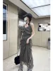 Платья Готическое платье Женские летние платья с рюшами Женские японские кавайные корейские халаты с открытыми плечами Vestidos Платье на бретелях из шифона