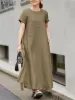 Dress 2023 ZANZEA Stylish Summer Dress Women O Neck Short Sleeve Solid Loose Sundress Elegant Kaftan Aline Party Vestidos Robe Femme