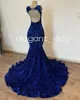 Vestidos formais de noite longos de veludo azul real para mulheres 2024 brilhante diamante cristal sereia baile de gala vestido de aniversário