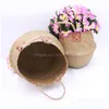 Planters Pots Seagrass Woven Basket Flower Pot Folding Laundry Storage Belly Type Natural Grass Plant Holder Foldable Home Decor33 Dh0Pd