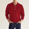 Polos masculinos primavera outono cor sólida manga comprida polo camisas homem high street casual solto botão pullovers inglaterra vintage all-match tops