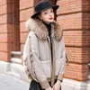 Manteau intégré en fourrure de mouton pour femme, vêtement d'hiver 2024, à capuche, court, en vison, 555m