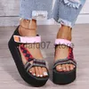 Sandalen 2023 neue Sommer dicke Sohle Biskuitkuchen und Farbblockierung Klettverschluss Damen Sandalen Strandschuhe übergroß für DamenH240306