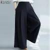 Капри ZANZEA, женские широкие брюки с эластичной резинкой на талии, свободные осенние брюки-кюлоты, элегантные офисные женские повседневные брюки-палаццо для работы