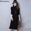 Kleid MidLength Bodenbildung Pullover Bodycon Kleider Sexy Schlank Solide Langarm Gestrickte Kleid Frauen Herbst Winter Koreanische Vestidos Mujer