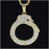 Naszyjniki wisiorek Hip Hop kajdanki złote wisiorty Bling lodowany kryształowy stal nierdzewna łańcuch łańcucha dostarczania biżuterii dhcxe
