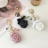 Boutique Fabric Rose Keychain Key Ring Bag Pendant Accessories Keyfob Women Girl Keyring Gift Jewelry Charm Decoration 240223