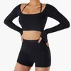 Women's Tanks Ladies Long Sleeve Sports Bra Sexy Criss Cross Straps Back High Support Yoga Underwear Running Fitness Gym Padded Bralette