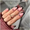 Kunstnagels 24 Stuks Korte Vierkante Eenvoudige Franse Fake Druk Op Fl Er Nail Tips Afneembare Diy Manicure Drop levering Dhqla