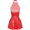 Kleid Damen Wet Look Lackleder Neckholder Rückenfrei Skater Mini ALine Kleid Vinyl Latex Glänzend Cocktail Party Club Kleider Clubwear