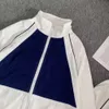 Blue and White Sports Suit Plus Size Unisex Shorts Windbreaker Zipper Stand Collar Print FZ0306220