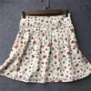 Jupes en soie douce imprimé Floral, Mini jupe pour femmes, taille haute, ligne a, Jupes courtes plissées, printemps été