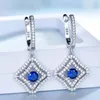 Dangle Earrings Luxury Square Silver 925 Women With Stones Sapphire Diamond Shiny Zircon Fine Jewelry Mother Gift